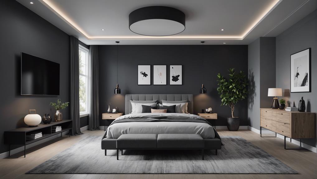 black ceiling grey walls