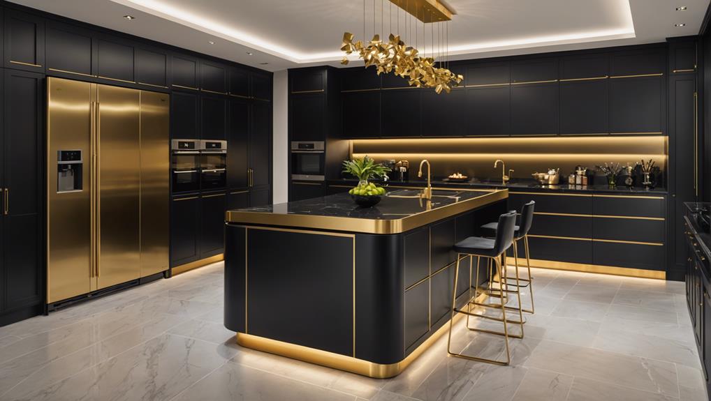 black worktop golden island