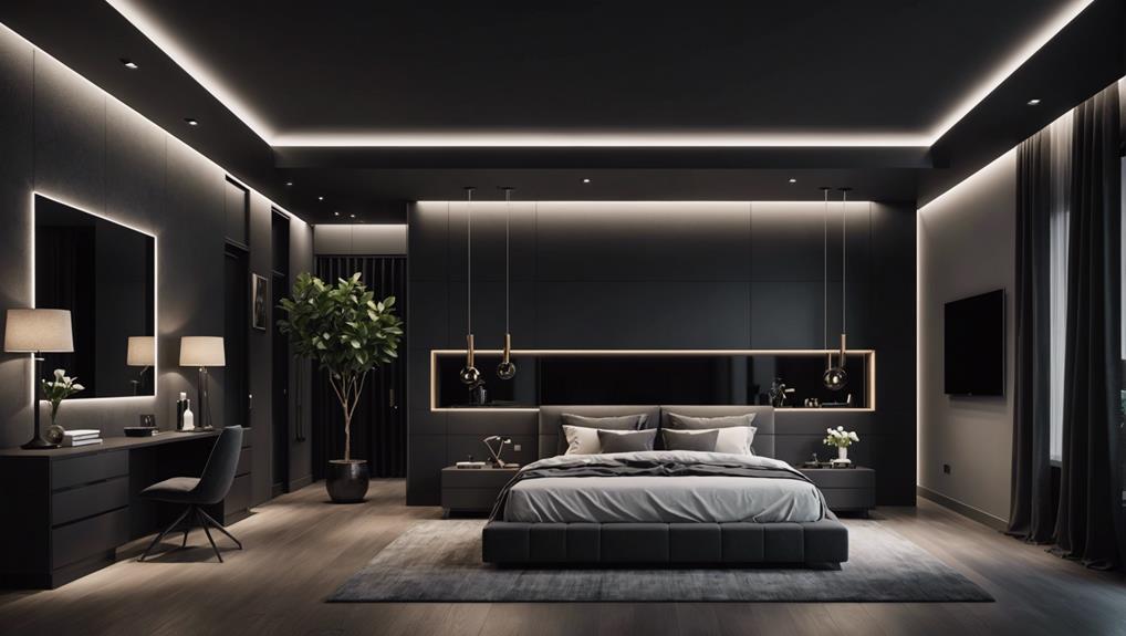 elegant black bedroom ceiling