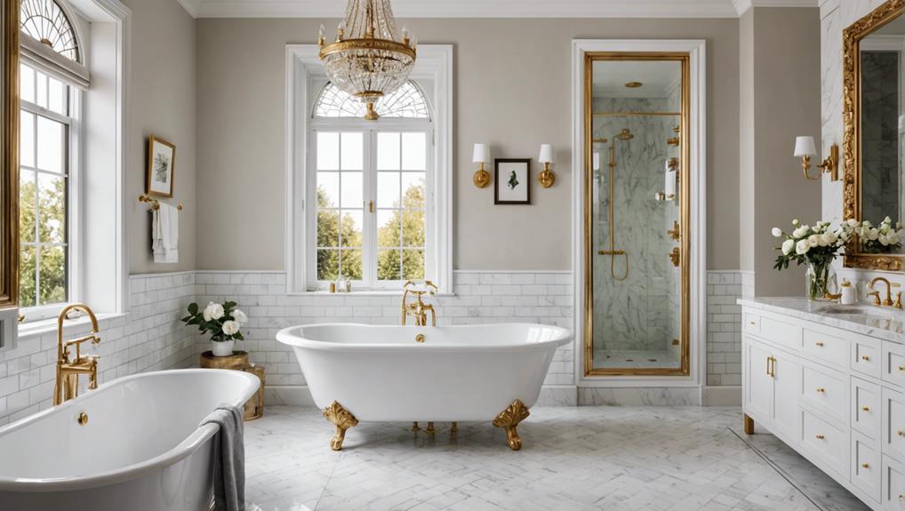 elegant white bathrooms with gold fixtures