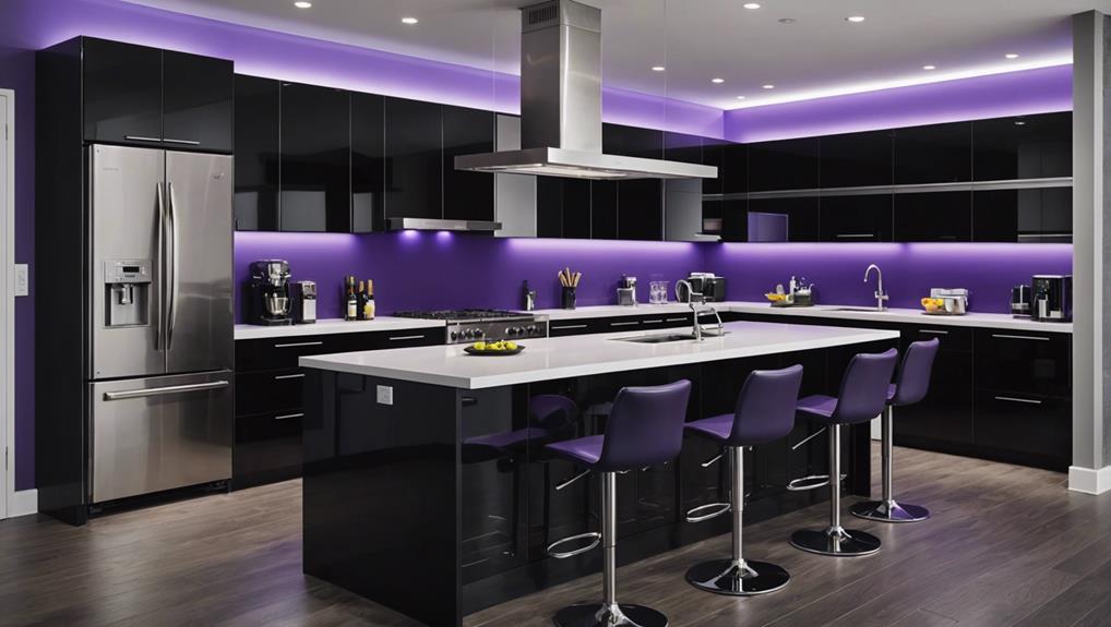 black and purple kitchen