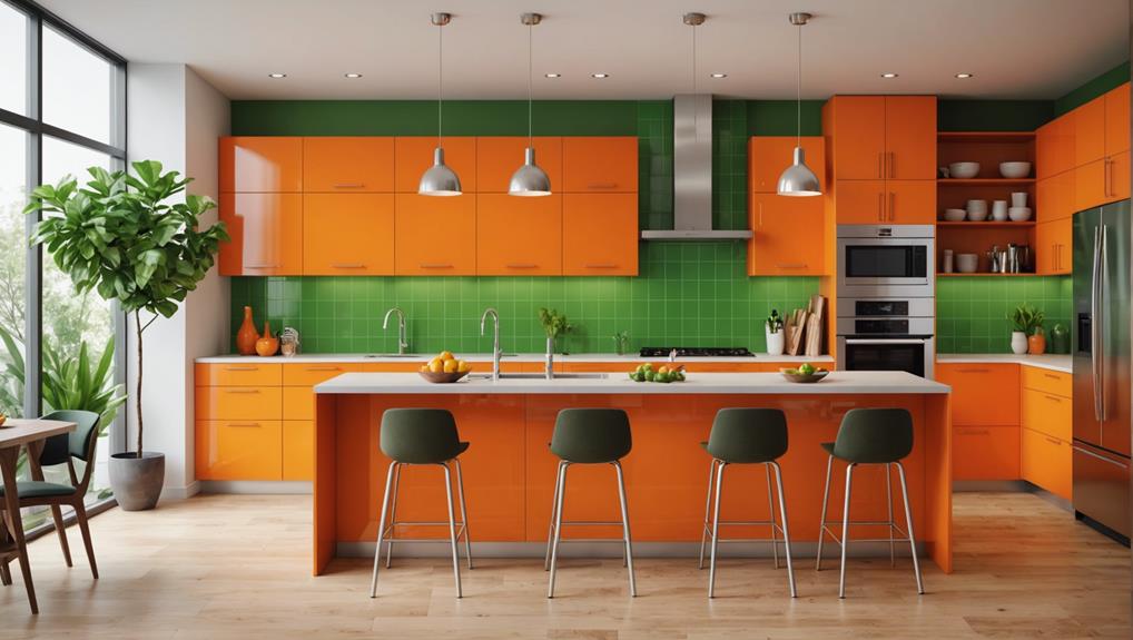 orange and green kitchen