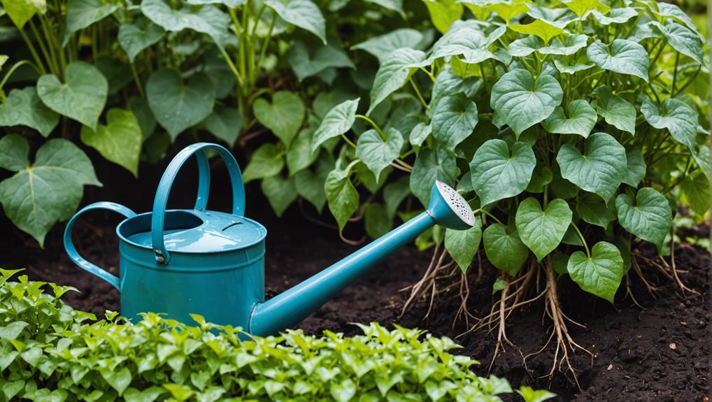 watering garden with care