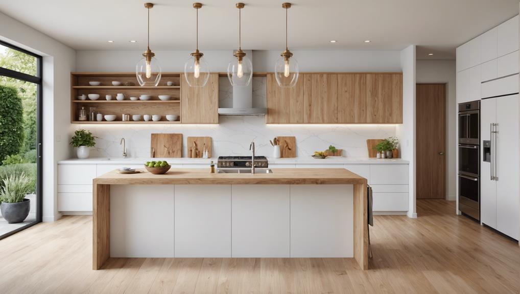 white kitchen wood island