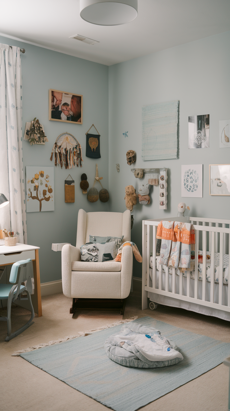 A cozy toddler bedroom layout with calming colors and personalized decor.