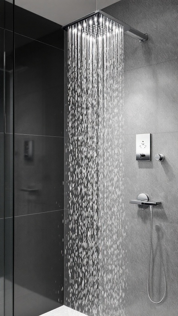 Modern rainfall shower system in a stylish bathroom setting