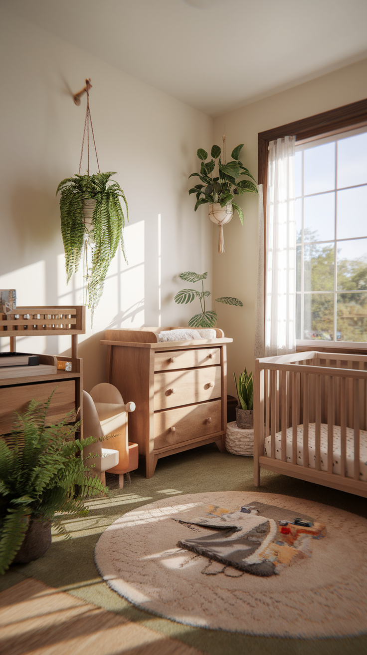 A cozy toddler bedroom filled with plants and natural light.