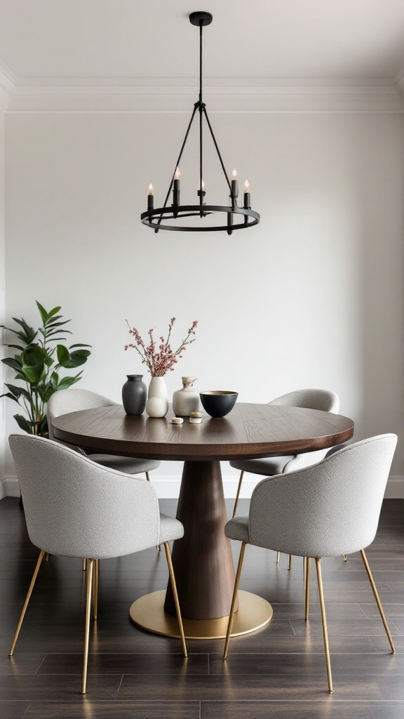 A beautifully designed round dining table surrounded by stylish chairs in a modern setting.