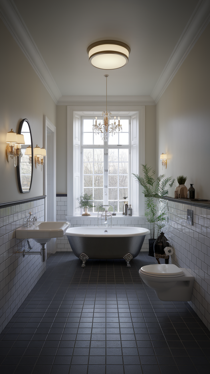 Elegant bathroom with soft lighting and dark color tones