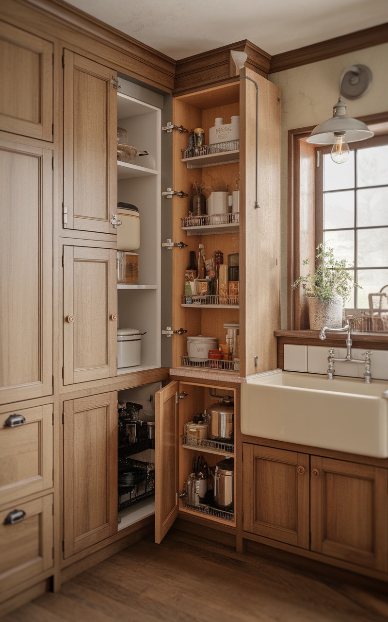 Scandi style kitchen with hidden appliances and organized cabinetry