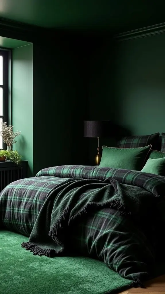 plaid fabric in black and green