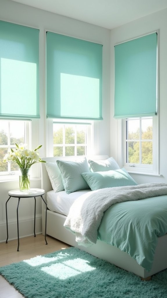 teal roller blinds highlight